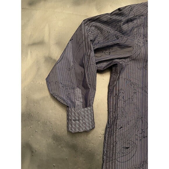 Bugatchi Uomo Dress Shirt Mens L Blue Floral Paisley Flip Cuff Cotton Button Up - Picture 3 of 8